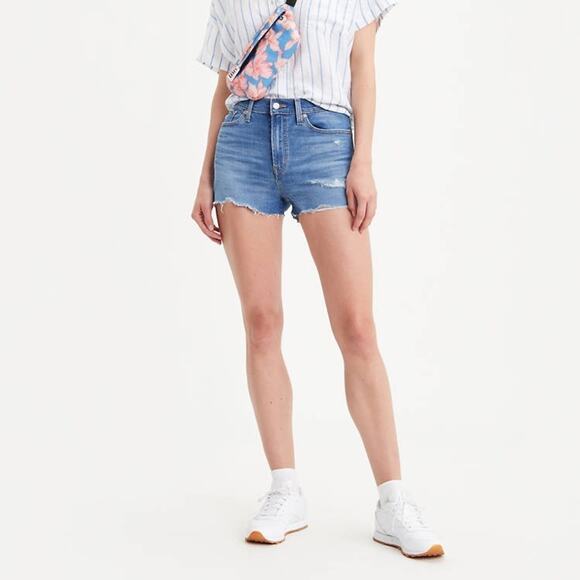 Levi's Distressed High Rise Cut -Off Jean Micro Shorts Womens 26 Blue Casual - Picture 2 of 9
